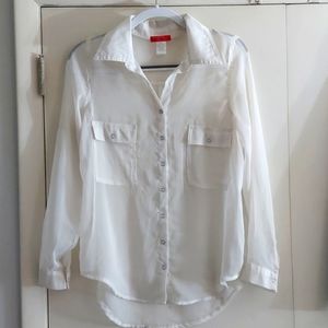 Krazy Kitty White Sheer Snap Button L/S Blouse Sz XL